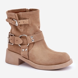 Botas Mujer Ante Tacón Bajo Bloque Con Tiras Zazoo 3644 Beige 4