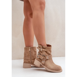 Botas Mujer Ante Tacón Bajo Bloque Con Tiras Zazoo 3644 Beige 3