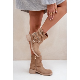 Botas Mujer Ante Tacón Bajo Bloque Con Tiras Zazoo 3644 Beige 5