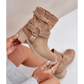 Botas Mujer Ante Tacón Bajo Bloque Con Tiras Zazoo 3644 Beige 9