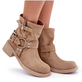 Botas Mujer Ante Tacón Bajo Bloque Con Tiras Zazoo 3644 Beige 10
