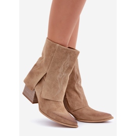 Botas vaqueras de ante con tacón alto y parte superior vuelta Zazoo 3488 Beige 1