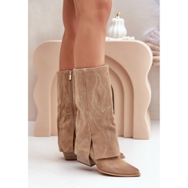Botas a media pierna de ante con tacón vuelto Beige Zazoo 3487 3