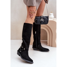 Botas Cowboy Ante Tacón Bajo Con Decoración Zazoo 3656 Negro 2