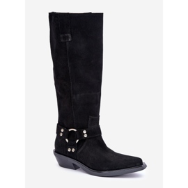 Botas Cowboy Ante Tacón Bajo Con Decoración Zazoo 3656 Negro 4
