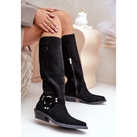 Botas Cowboy Ante Tacón Bajo Con Decoración Zazoo 3656 Negro 7