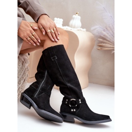 Botas Cowboy Ante Tacón Bajo Con Decoración Zazoo 3656 Negro 8