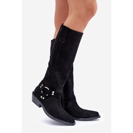 Botas Cowboy Ante Tacón Bajo Con Decoración Zazoo 3656 Negro 1