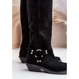 Botas Cowboy Ante Tacón Bajo Con Decoración Zazoo 3656 Negro 6