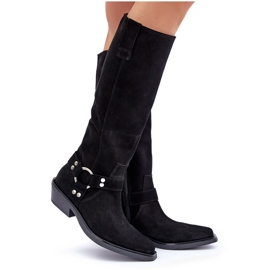 Botas Cowboy Ante Tacón Bajo Con Decoración Zazoo 3656 Negro 10