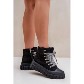 Botines Trapper aislados con plataforma para mujer, negro 3