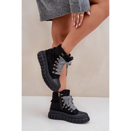 Botines Trapper aislados con plataforma para mujer, negro 6
