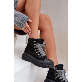 Botines Trapper aislados con plataforma para mujer, negro 7