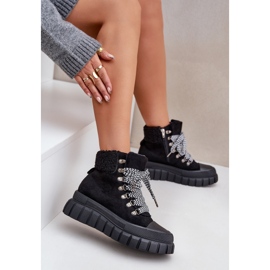 Botines Trapper aislados con plataforma para mujer, negro 8