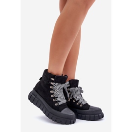 Botines Trapper aislados con plataforma para mujer, negro 1