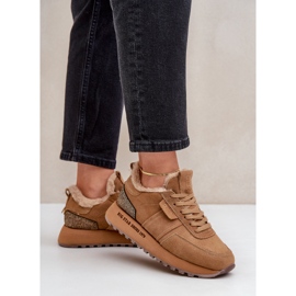 Zapatillas De Mujer De Ante Con Pelo Y Elemento Brillante Big Star OO274578 Hi-Poly System Camel marrón 6