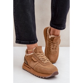 Zapatillas De Mujer De Ante Con Pelo Y Elemento Brillante Big Star OO274578 Hi-Poly System Camel marrón 4