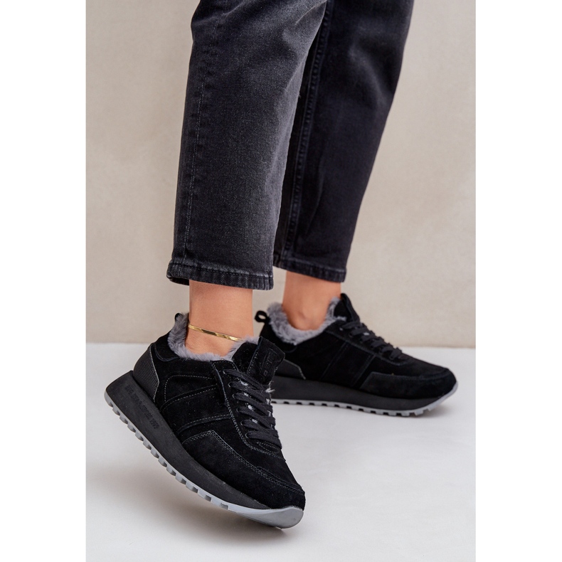 Zapatillas de mujer de ante con pelo y elemento brillante Big Star OO274580 Hi-Poly System Negro 2