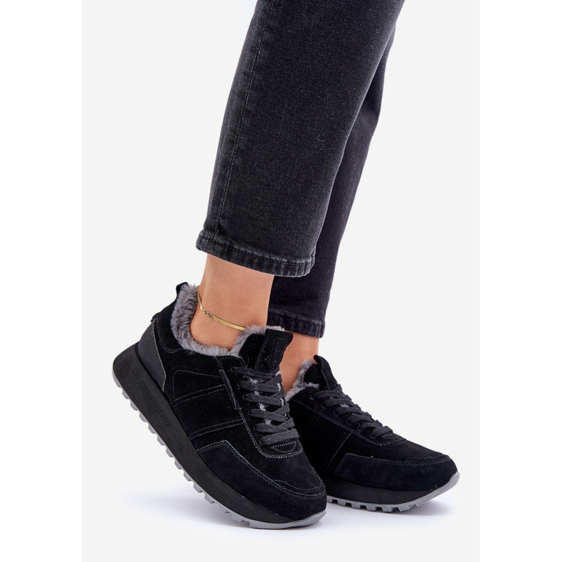 Zapatillas de mujer de ante con pelo y elemento brillante Big Star OO274580 Hi-Poly System Negro 1