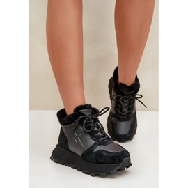 Zapatillas Trapper De Mujer De Piel Con Piel En La Plataforma Big Star OO274A329 Negro 3