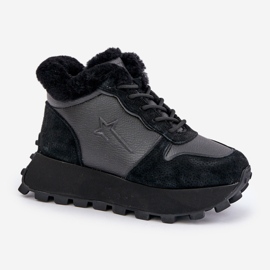 Zapatillas Trapper De Mujer De Piel Con Piel En La Plataforma Big Star OO274A329 Negro 5