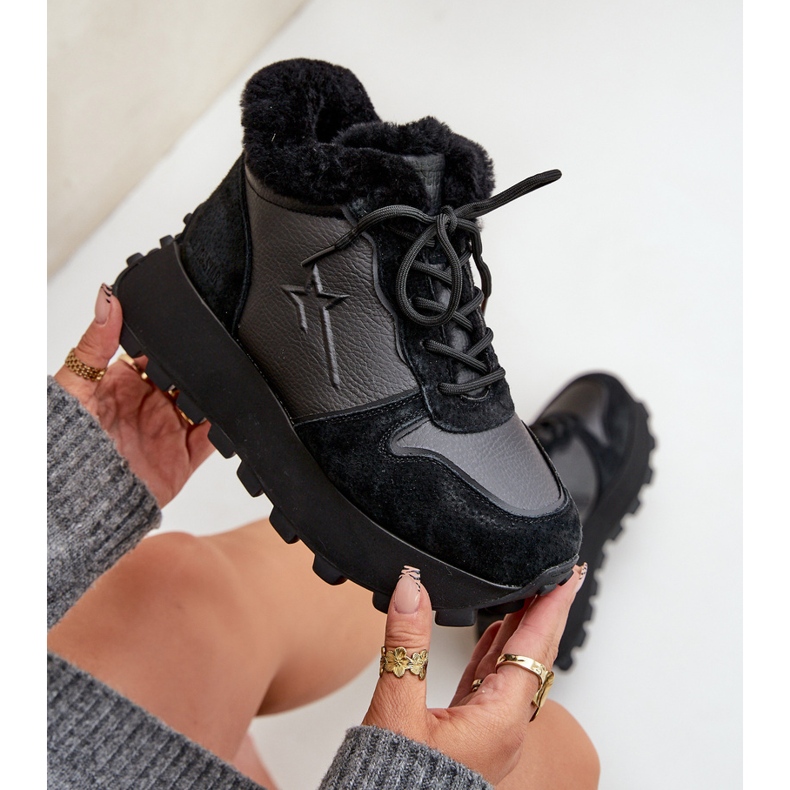 Zapatillas Trapper De Mujer De Piel Con Piel En La Plataforma Big Star OO274A329 Negro 2