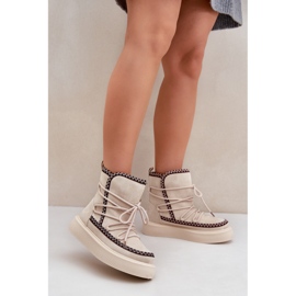 Botas de nieve de mujer con bordado en la plataforma, beige claro 2 Botas de nieve de mujer con bordado en la plataforma, beige claro 2