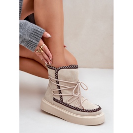 Botas de nieve de mujer con bordado en la plataforma, beige claro 6