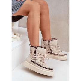 Botas de nieve de mujer con bordado en la plataforma, beige claro 7
