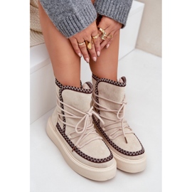 Botas de nieve de mujer con bordado en la plataforma, beige claro 8