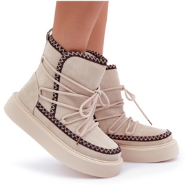 Botas de nieve de mujer con bordado en la plataforma, beige claro 10