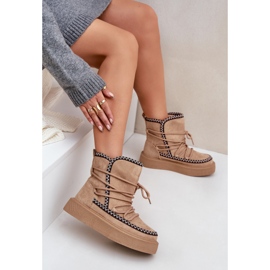 Botas de nieve de mujer marrones con bordado en la plataforma marrón 7