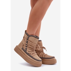 Botas de nieve de mujer marrones con bordado en la plataforma marrón 1