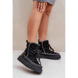 Botas de nieve para mujer con bordado en la plataforma, negro 2