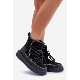 Botas de nieve para mujer con bordado en la plataforma, negro 1