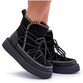 Botas de nieve para mujer con bordado en la plataforma, negro 10