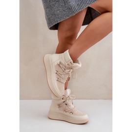 Botas de nieve bajas con plataforma para mujer, beige claro 6