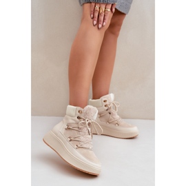 Botas de nieve bajas con plataforma para mujer, beige claro 3
