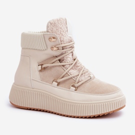Botas de nieve bajas con plataforma para mujer, beige claro 5
