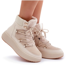 Botas de nieve bajas con plataforma para mujer, beige claro 11