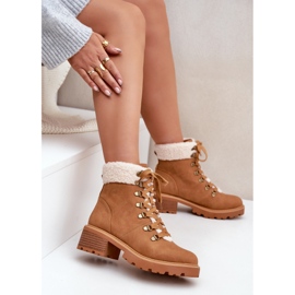 Botas de piel de oveja para mujer con tacones bajos color camel marrón 8