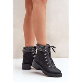 Botas de piel de oveja para mujer con tacón bajo, negro 3