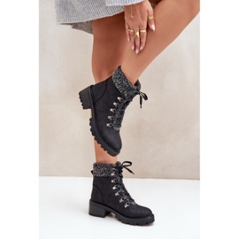 Botas de piel de oveja para mujer con tacón bajo, negro 6