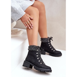 Botas de piel de oveja para mujer con tacón bajo, negro 7