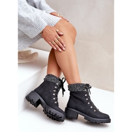 Botas de piel de oveja para mujer con tacón bajo, negro 8