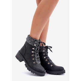 Botas de piel de oveja para mujer con tacón bajo, negro 1