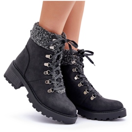 Botas de piel de oveja para mujer con tacón bajo, negro 9