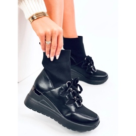 Botines de cuña con parte superior elástica, negro 5