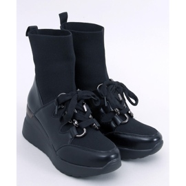Botines de cuña con parte superior elástica, negro 1