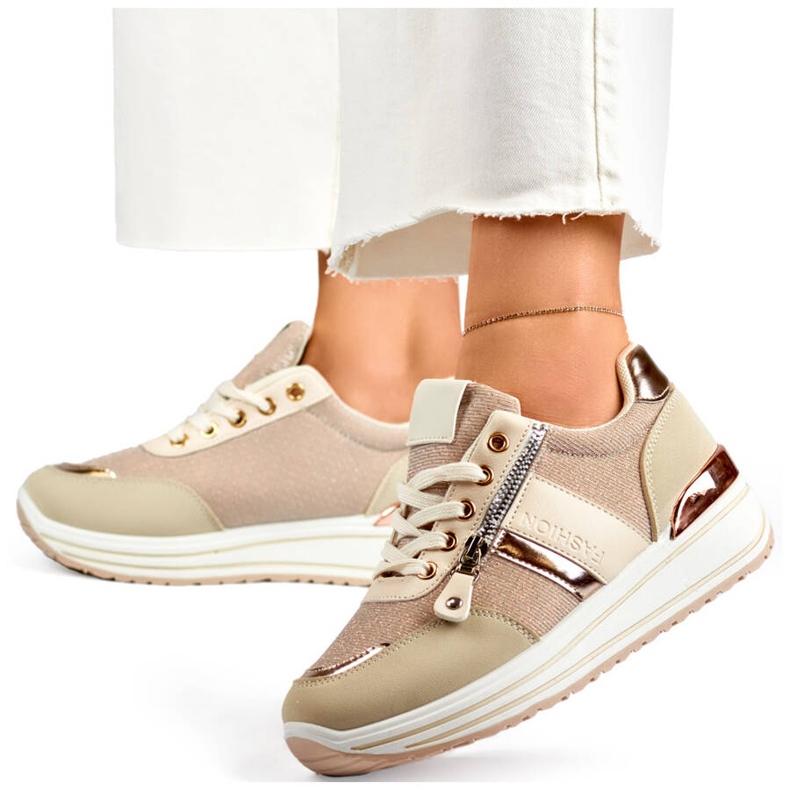 Calzado deportivo mujer, deportivas beige con purpurina 9053-SP-BE 1